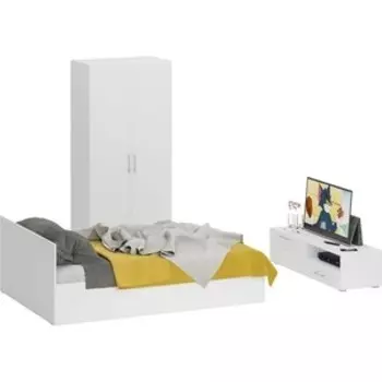 Спальня СВК Стандарт 3-1400 белая/фасады ТВ тумбы белая глянец (1024310)