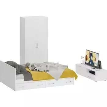 Спальня СВК Стандарт 3-1400Я белая/фасады ТВ тумбы белая глянец (1024311)