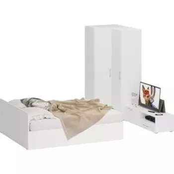 Спальня СВК Стандарт 4-1600 белая/фасады ТВ тумбы белая глянец (1024323)