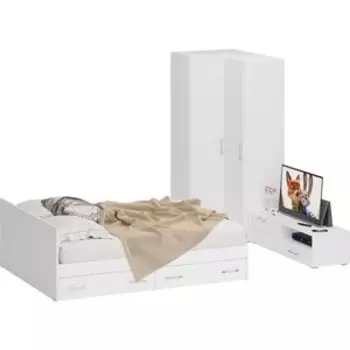 Спальня СВК Стандарт 4-1600Я белая/фасады ТВ тумбы белая глянец (1024324)