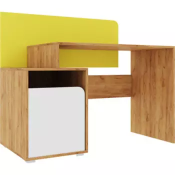 Стол Атлант Дастин дуб вотан, белая аляска, желтый шафрановый письменный