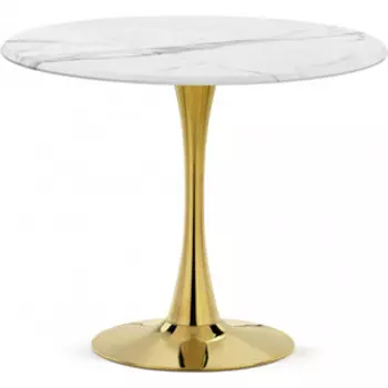 Стол деревянный Notta Тулип 90х73 белый мрамор / золото (606415)