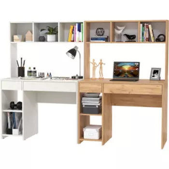 Стол компьютерный Моби Комфорт 12.77F + Стол компьютерный Комфорт 12.77F, цвет белый шагрень/дуб крафт золотой (1026943)