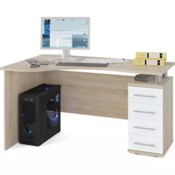 Стол компьютерный правый СОКОЛ КСТ-104 дуб сонома/белый