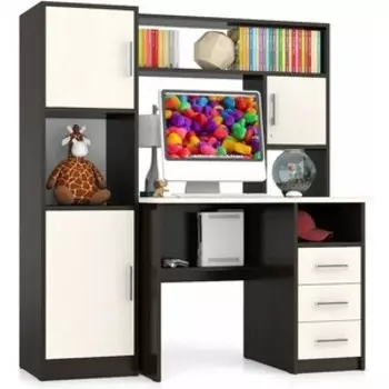 Стол компьютерный с надстройкой Мебельный двор С-МД-СК9 с пеналом С-МД-СК9П корпус дуб, фасад венге