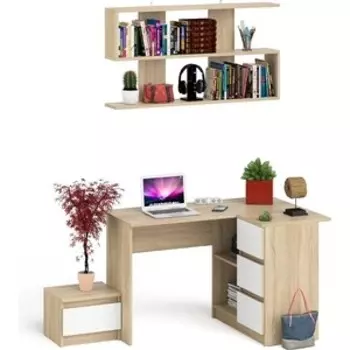 Стол компьютерный СВК Мори МС-16 правый + Тумба ТМП400.1 + Полка 1200, цвет дуб сонома/белый (1027476)