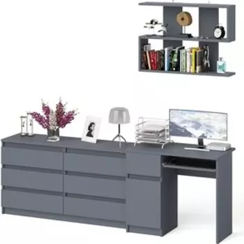 Стол компьютерный СВК Мори МС-1 левый + Комод МК1380.6 + Полка 900, цвет графит (1027108)