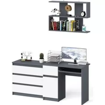 Стол компьютерный СВК Мори МС-1 левый + Комод МК800.1 + Полка 900, цвет графит/белый (1027124)