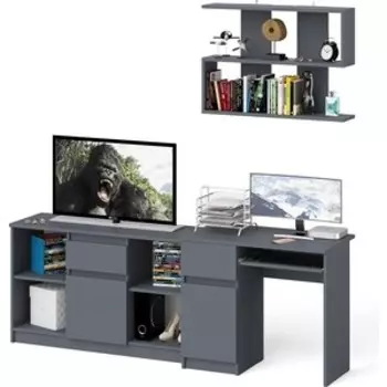 Стол компьютерный СВК Мори МС-1 левый + Тумба МТВ1204.1 + Полка 900, цвет графит (1027153)