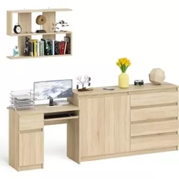 Стол компьютерный СВК Мори МС-1 левый + Комод МК1600.1 + Полка 900, цвет дуб сонома (1027115)