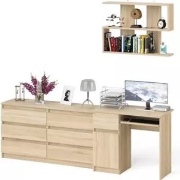 Стол компьютерный СВК Мори МС-1 левый + Комод МК1380.6 + Полка 900, цвет дуб сонома (1027110)