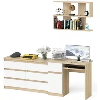 Стол компьютерный СВК Мори МС-1 левый + Комод МК1200.6 + Полка 900, цвет дуб сонома/белый (1027101)