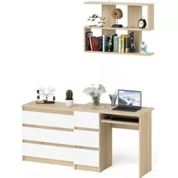 Стол компьютерный СВК Мори МС-6 левый + Комод МК800.1 + Полка 900, цвет дуб сонома/белый (1027651)