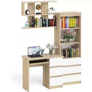 Стол компьютерный СВК Мори МС-6 правый + Стеллаж МСТ600.3 + Полка 900, цвет дуб сонома/белый (1027771)