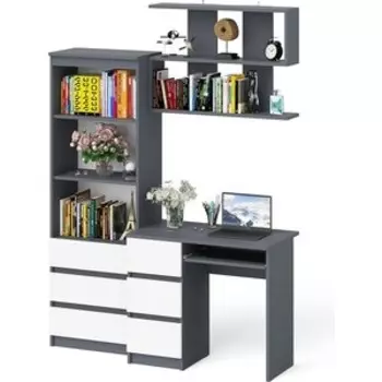 Стол компьютерный СВК Мори МС-6 левый + Стеллаж МСТ600.3 + Полка 900, цвет графит/белый (1027664)