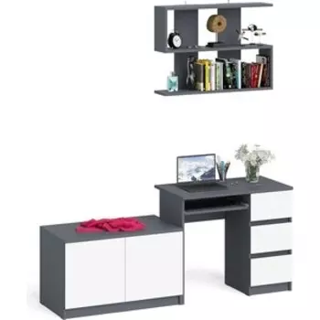 Стол компьютерный СВК Мори МС-6 правый + Тумба МА900.1 + Полка 900, цвет графит/белый (1027774)