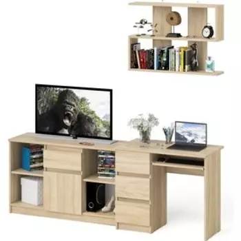 Стол компьютерный СВК Мори МС-6 левый + Тумба МТВ1204.1 + Полка 900, цвет дуб сонома (1027680)