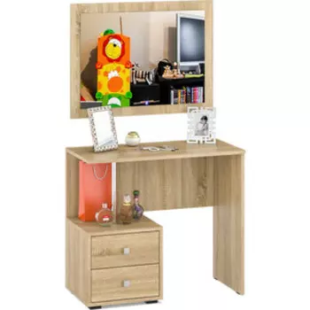 Стол косметический СВК Камелия с зеркалом, дуб сонома, ящики слева (1024064)