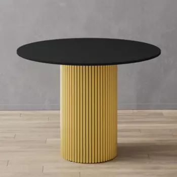 Стол круглый обеденный Genglass с металлическим золотым подстольем и черной столешницей GENGLASS TRUBIS Wood GGT-03-1-2-L-100