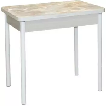 Стол обеденный Катрин БРОНКС поворотно раскладной, с фотопечатью, дуб молочный, оникс, опора круглая муар белый