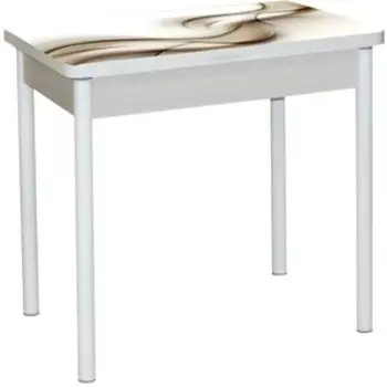 Стол обеденный Катрин Бронкс поворотно раскладной, с фотопечатью, дуб молочный, текстура 032, опора круглая муар белый