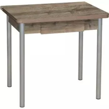 Стол обеденный Катрин Эко 80х60 с ящиком дуб веллингтон, опора №2 круглая серебристый металлик