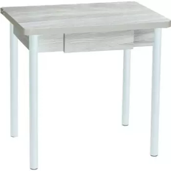 Стол обеденный Катрин Эко 80х60 с ящиком ясень шимо светлый, опора №2 круглая муар белый