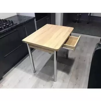 Стол обеденный Катрин ЭКО 80x60 с ящиком / Дуб сонома /Опора Хром (KT19679)