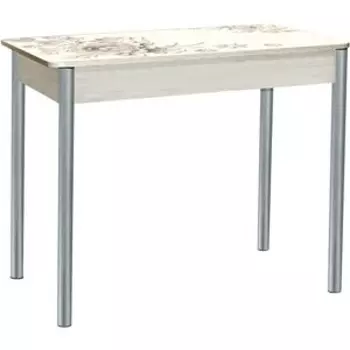 Стол обеденный Катрин Нью-Йорк раздвижной, с фотопечатью, дуб молочный, кофейные цветы, опора круглая серебристый металлик