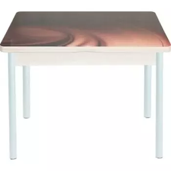 Стол обеденный Катрин Симпл поворотно раскладной, с фотопечатью, дуб молочный, шоколад, опора круглая муар белый