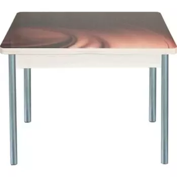 Стол обеденный Катрин Симпл поворотно раскладной, с фотопечатью, дуб молочный, шоколад, опора круглая серебристый металлик