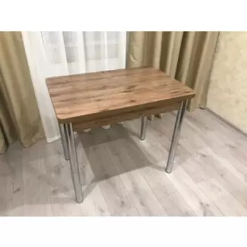 Стол обеденный раскладной Катрин СИМПЛ /Дуб веллингтон /Опора № 2-круглая Хром (KT19697)