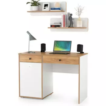 Стол письменный Моби Вуди 12.42 с двумя полками 15.46 белый премиум/дуб крафт золотой
