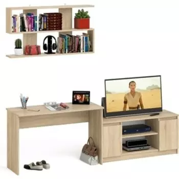 Стол письменный СВК Мори МСП1200.1 + Тумба МТВ1200.1 + Полка 1200, цвет дуб сонома (1027885)
