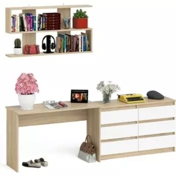 Стол письменный СВК Мори МСП1200.1 + Комод МК1200.6 + Полка 1200, цвет дуб сонома/белый (1027836)