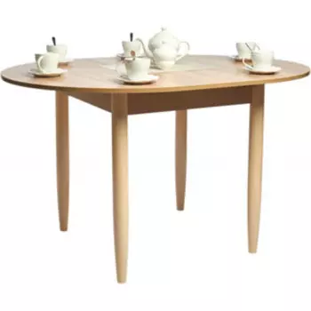 Стол раздвижной круглый Wisti 94 (124)x94 ЛДСП дуб сонома светлый ноги конусные слоновая кость