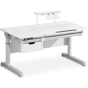 Стол с электроприводом Mealux Electro 730 WG + полка BD-S50 White (BD-730 WG + BD-S50 White) столешница белая накладки на ножках серые