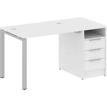 Стол с тумбой Riva Metal System на П-образном металлокаркасе БП.РС-СТП-1.1 белый/серый металл 141,2x72x75