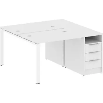 Стол с тумбой Riva Metal System на П-образном металлокаркасе БП.РС-СТП-2.1 белый/белый металл 141,2x147,5x75
