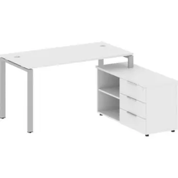 Стол с тумбой Riva Metal System на П-образном металлокаркасе БП.РС-СТС-2.3 (R) белый/серый металл 150x152x75