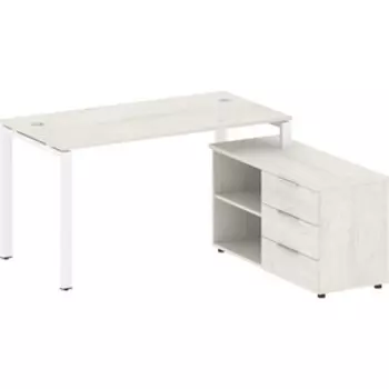 Стол с тумбой Riva Metal System на П-образном металлокаркасе БП.РС-СТС-2.3 (R) дуб наварра/белый металл