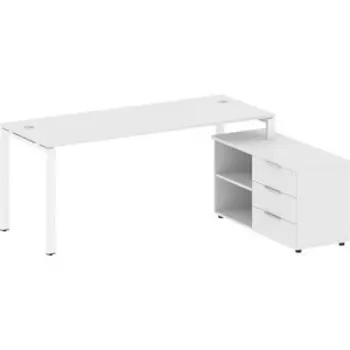 Стол с тумбой Riva Metal System на П-образном металлокаркасе БП.РС-СТС-2.5 (R) белый/белый металл 190x152x75