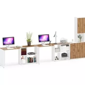 Стол + Стол + Пенал + Тумба Мебельный двор Лидер-8 3.16, белый шагрень/крафт золото (1028487)