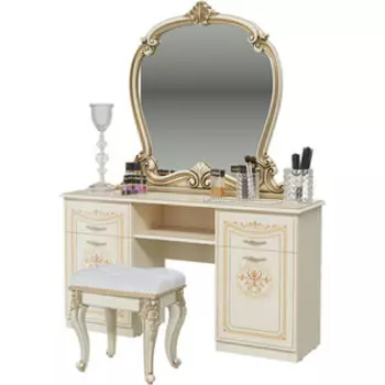 Стол туалетный Мэри Грация СГ-07 с зеркалом СГ-08, пуф СГ-09, цвет слоновая кость