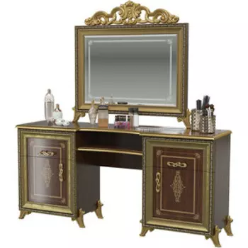 Стол туалетный Мэри Версаль СВ-07 с зеркалом СВ-08К с короной, цвет орех тайский