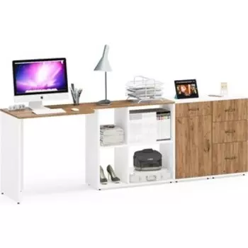 Стол + Тумба 3.15 + Тумба 3.16 Мебельный двор Лидер-8 , белый шагрень/крафт золото (1028478)