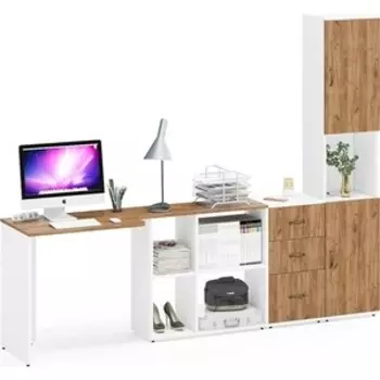 Стол + Тумба 3.16 + Пенал Мебельный двор Лидер-8 Стол + Тумба МД 3.16 + Пенал, белый шагрень/крафт золото (1028476)