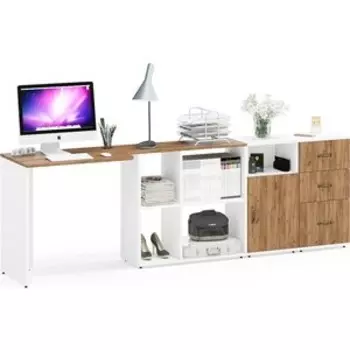 Стол + Тумба 3.16 + Тумба 3.19 Мебельный двор Лидер-8 , белый шагрень/крафт золото (1028480)