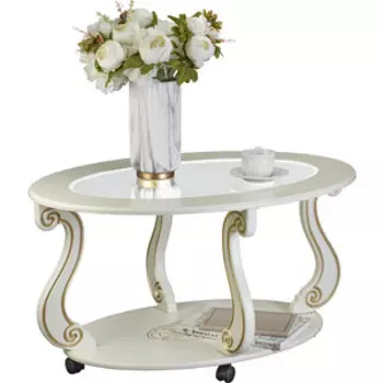 Стол журнальный Мебелик Овация (С) на колесах слоновая кость, золото (П0004859)