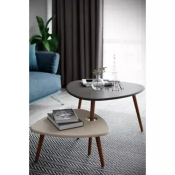 Стол журнальный Мебелик Стилгрей серый лен/бежевый лен/дуб светлый (П0003277)